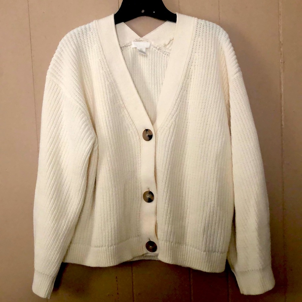 H&M crop cotton blend cardigan sweater